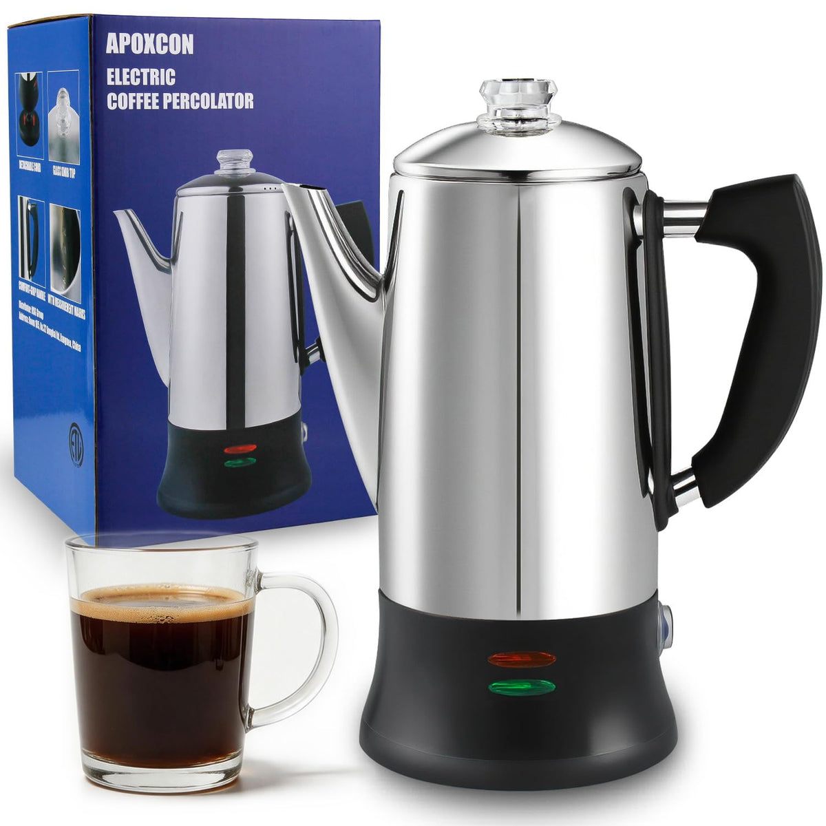 Electric Stainless Steel Coffee Percolator 12 Cup Q93547