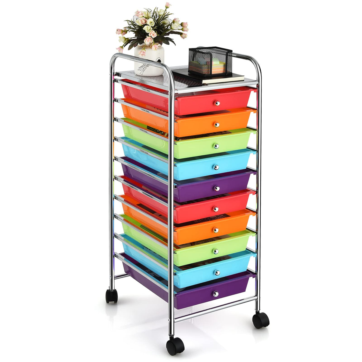4-Wheel Metal Storage Cart with 10 Drawers L62356