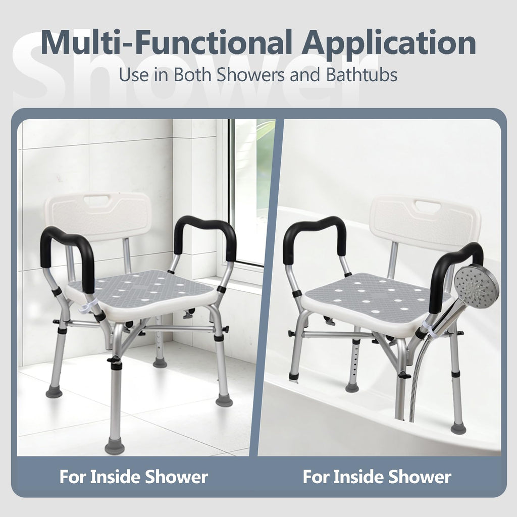 Adjustable Shower Chair with Arms & Back, 550 lb, Gray W830272