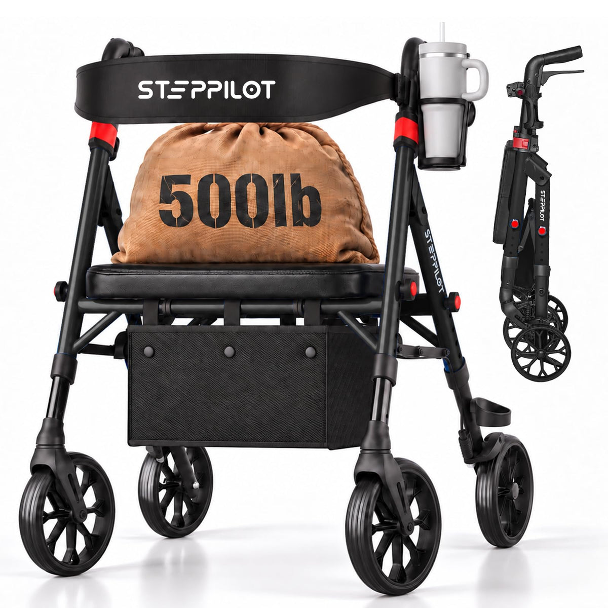 Bariatric Rollator Walker with Seat 500 lb Capacity W6892
