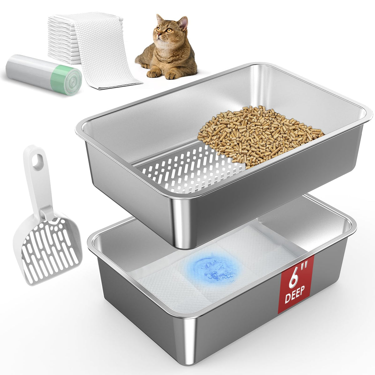 L Stainless Steel Sifting Litter Box M4931