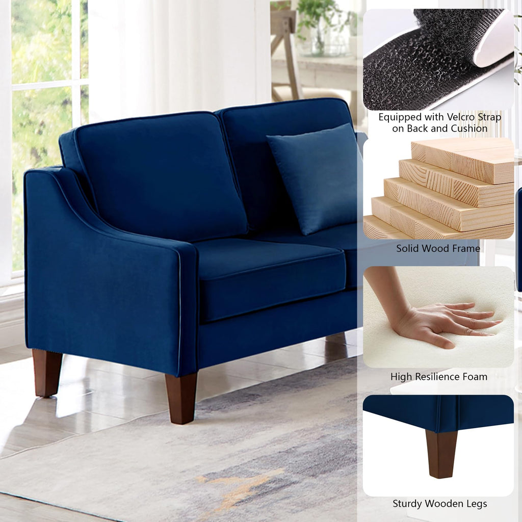 Navy Velvet 2 Seat Loveseat Sofa with Wooden Legs K5860