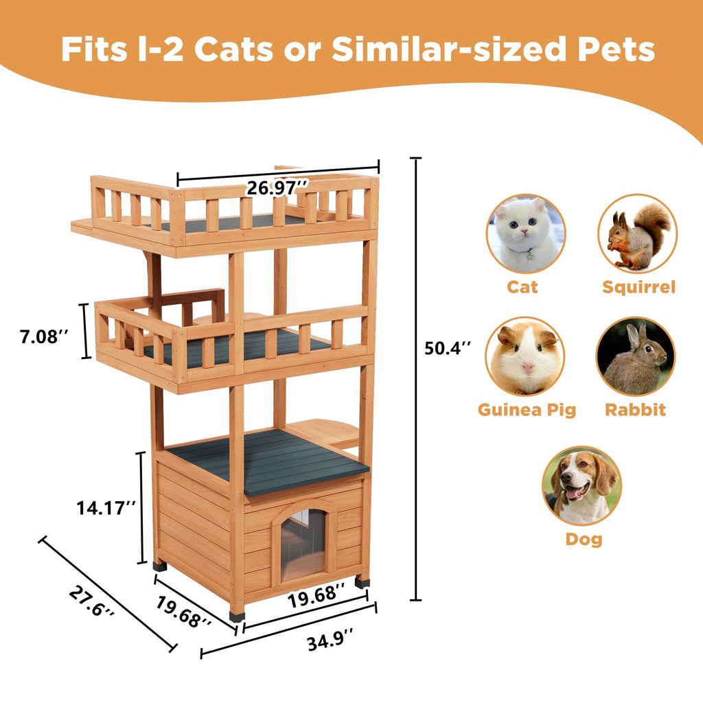 Outdoor Cat Tree Tower with Enclosed Condo O90854