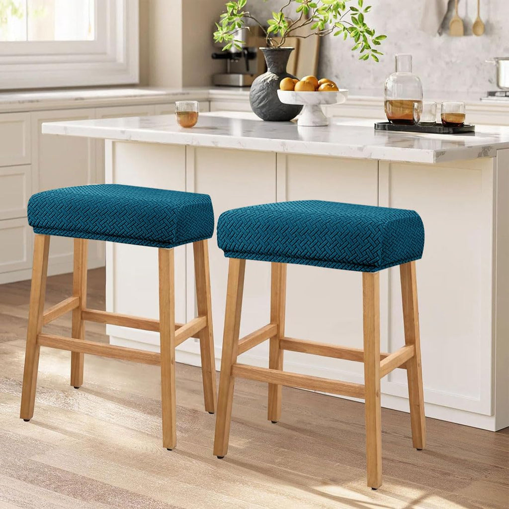 Set of 4 Deep Teal Jacquard Stretch Stool Covers Q666