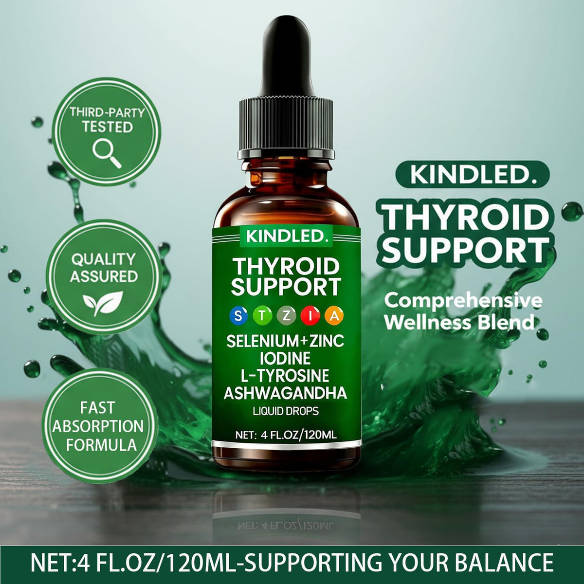 Thyroid Support Drops Selenium Zinc Iodine L-Tyrosine Ashwagandha Liquid Drops 4 FL.OZ X252