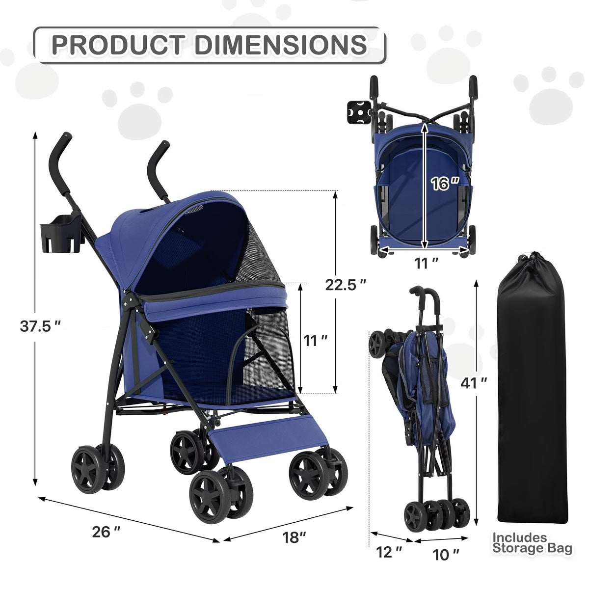 Navy Blue Pet Stroller Q9972