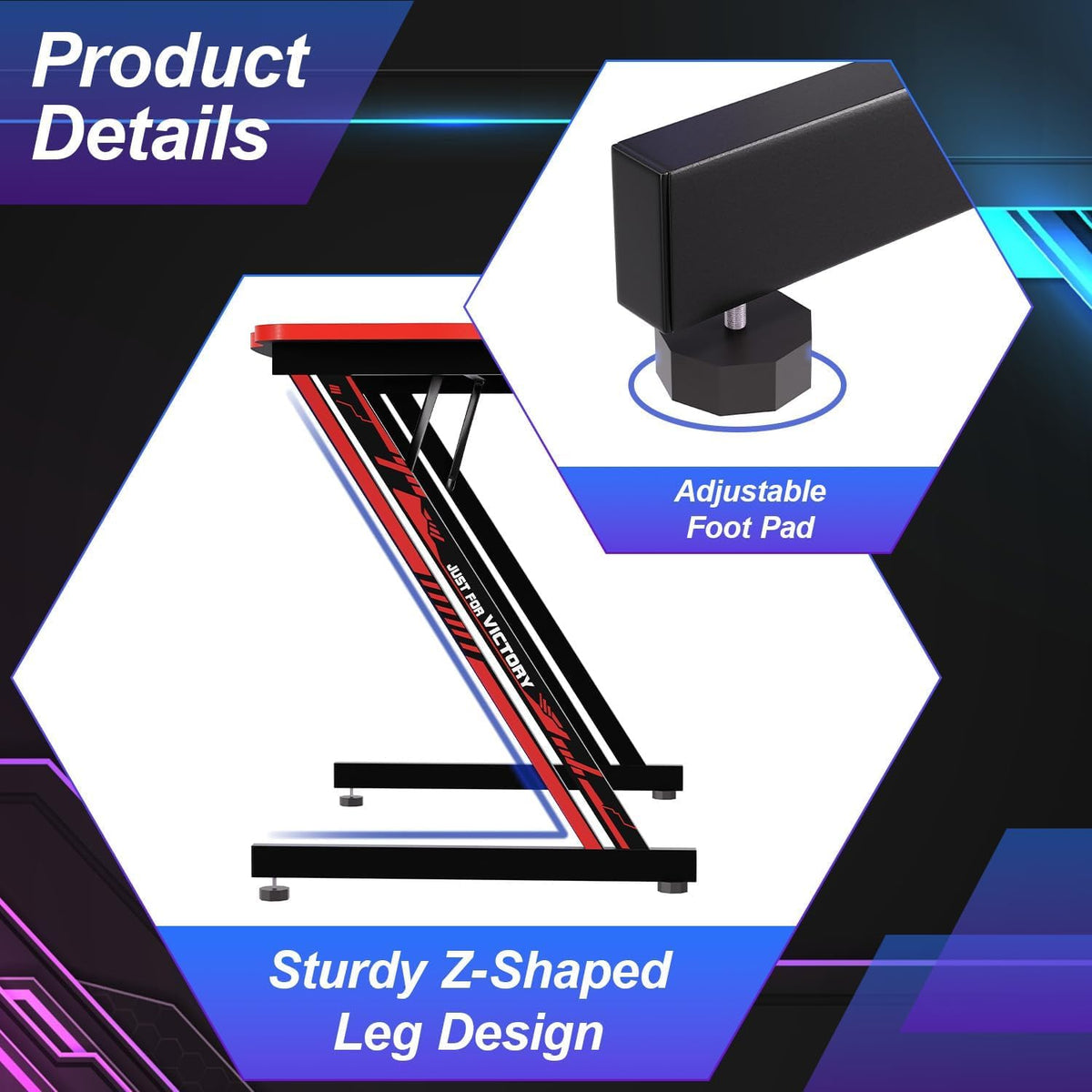 47 Inch Z-Shaped Carbon Fiber Black Gaming Desk B7088