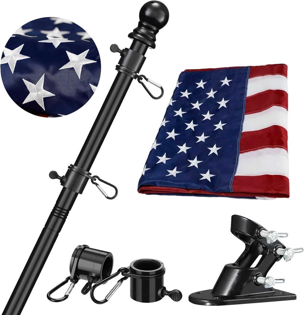 3x5 Embroidered American Flag with 5ft Flag Pole M3844