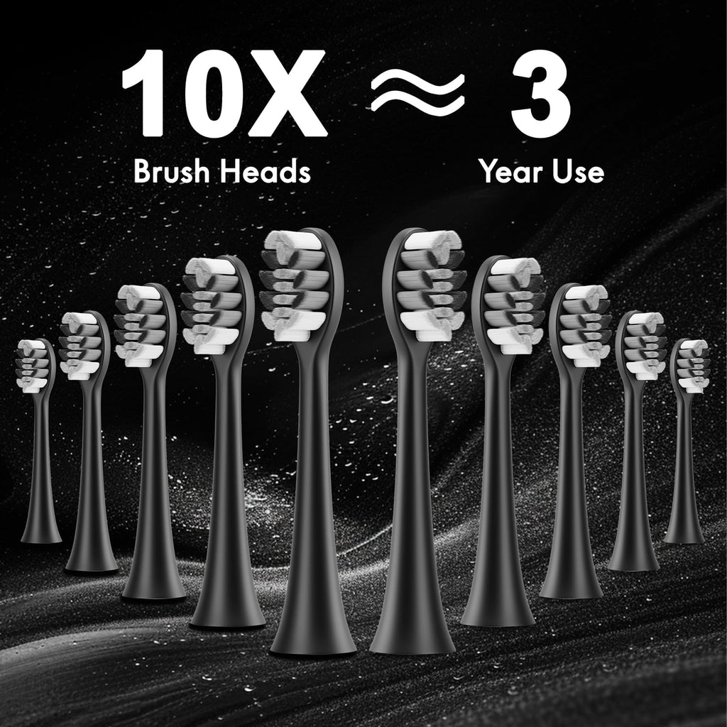 Sonic Electric Toothbrush with 10 Brush Heads & Travel Case, Black T195