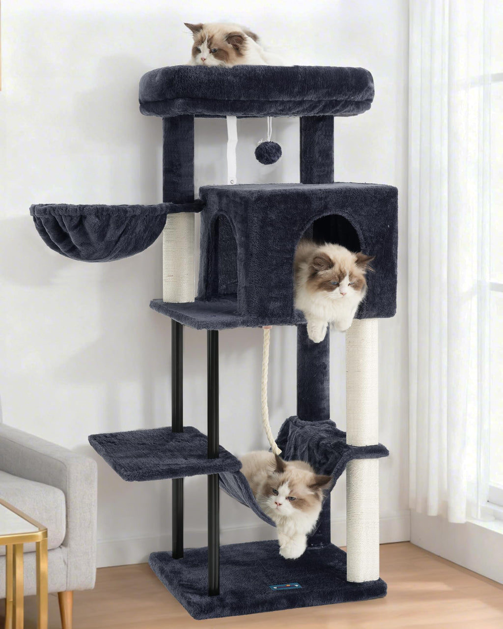 43.3 inch Smoky Gray Cat Tree with Hammock and Scratching Post Q47671
