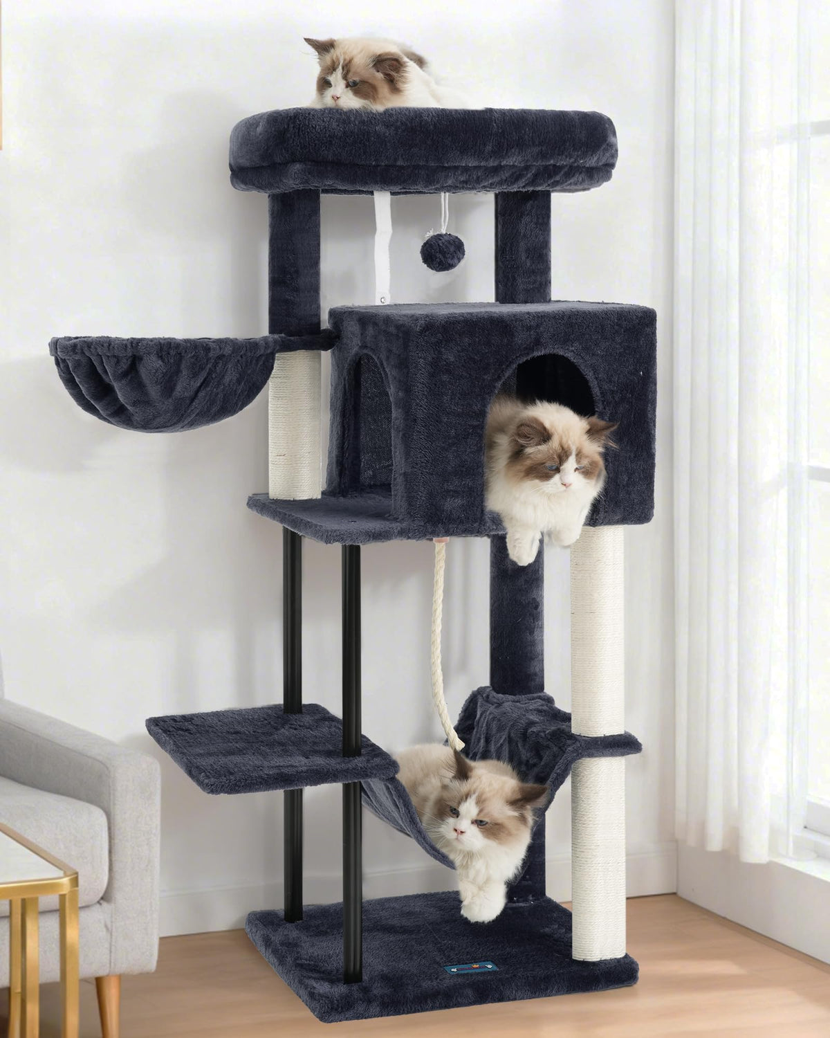43.3 inch Smoky Gray Cat Tree with Hammock and Scratching Post Q47671
