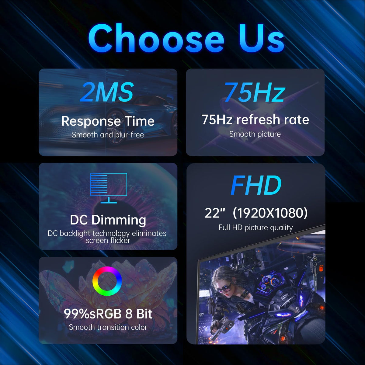 22 Inch FHD 1080p IPS 75Hz Gaming Monitor C144