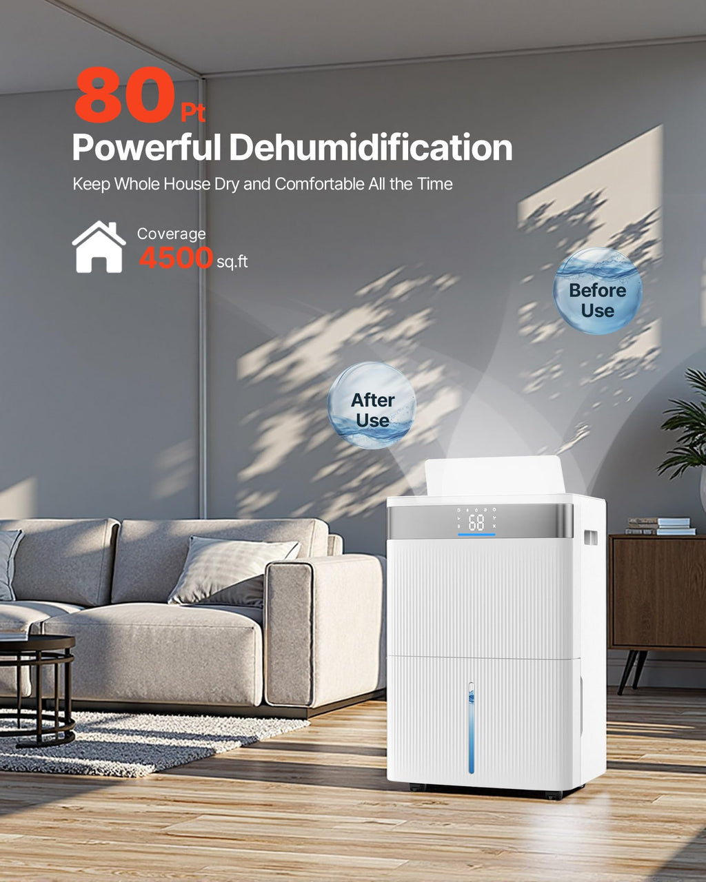 80 Pints Dehumidifier with Drain Hose T752859