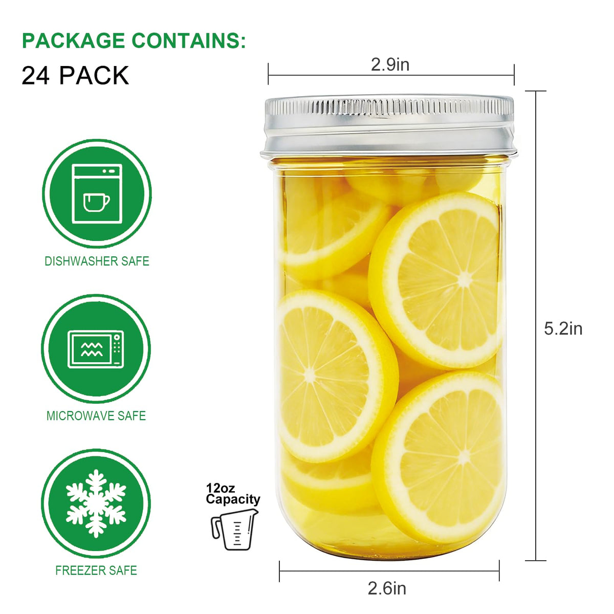 24 Pack 12 oz Mason Jars with Lids F3878