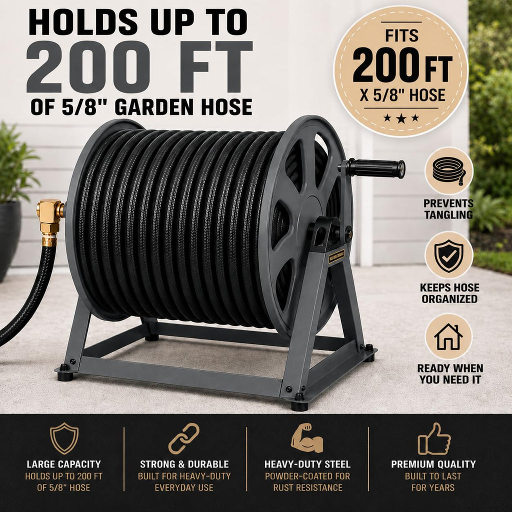 200ft Heavy Duty Metal Floor and Wall Mounted Hose Reel G4222