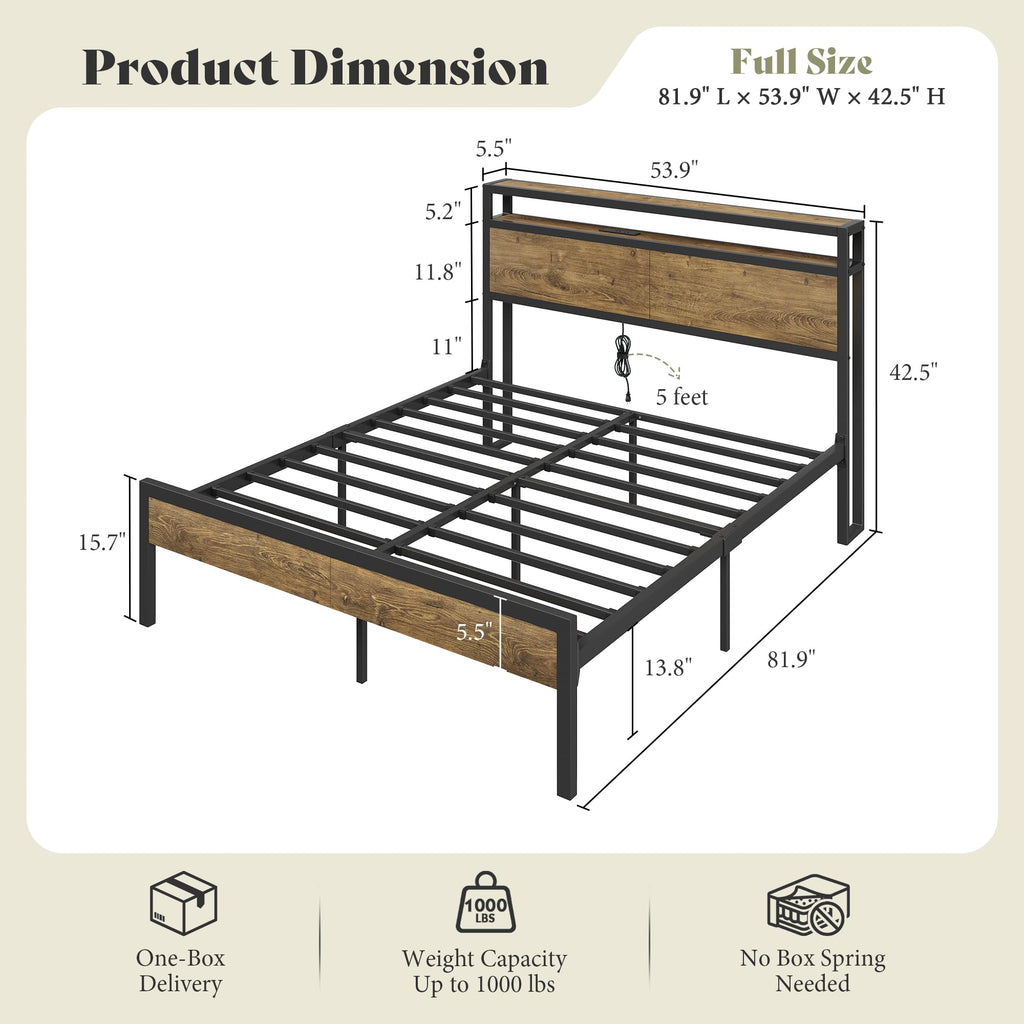 Full Size Metal Bed Frame with Charging Station S975