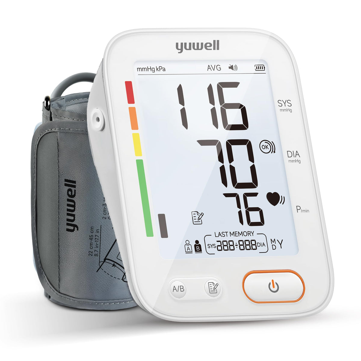 Upper Arm Blood Pressure Monitor with Adjustable Arm Cuff and Backlit Display O301