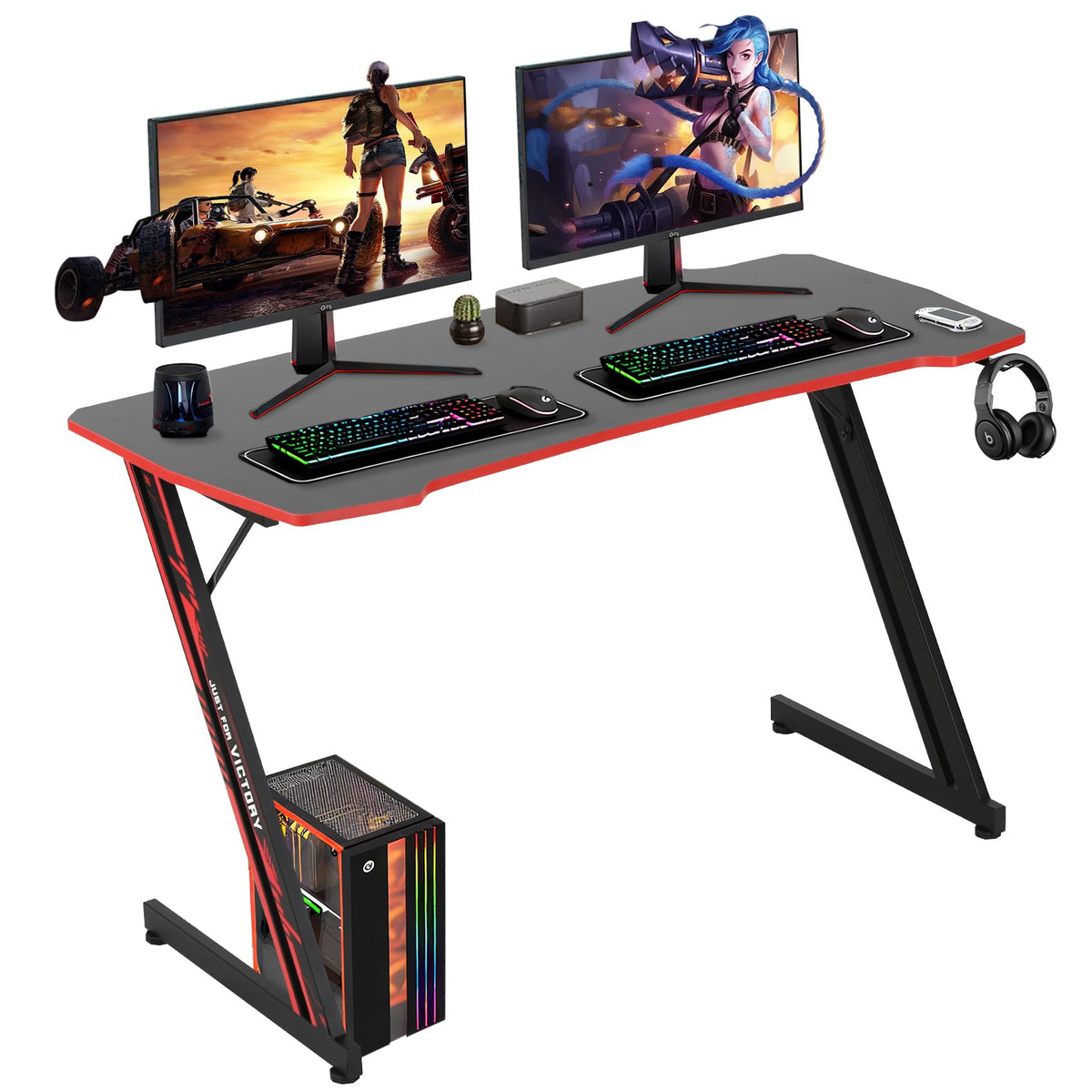 47 Inch Z-Shaped Carbon Fiber Black Gaming Desk B7088