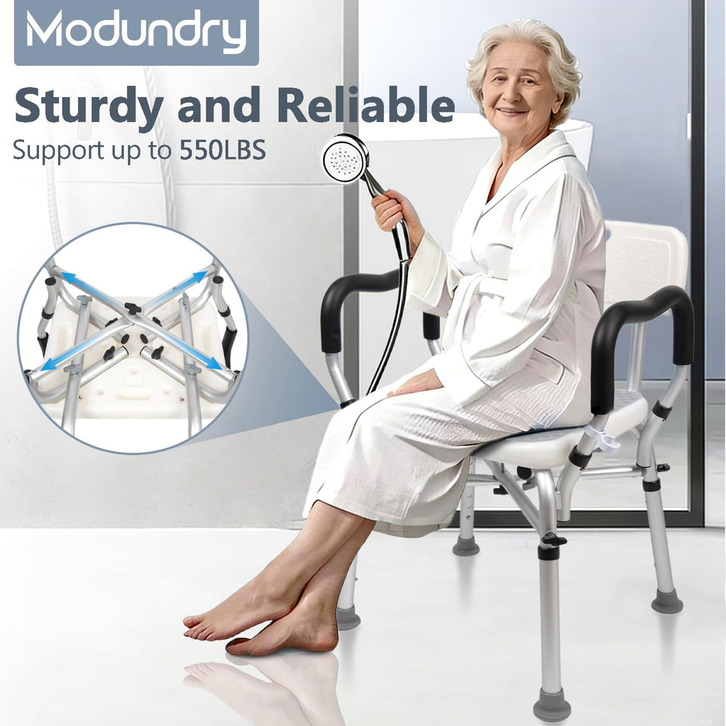 Adjustable Shower Chair with Arms & Back, 550 lb, Gray W830272