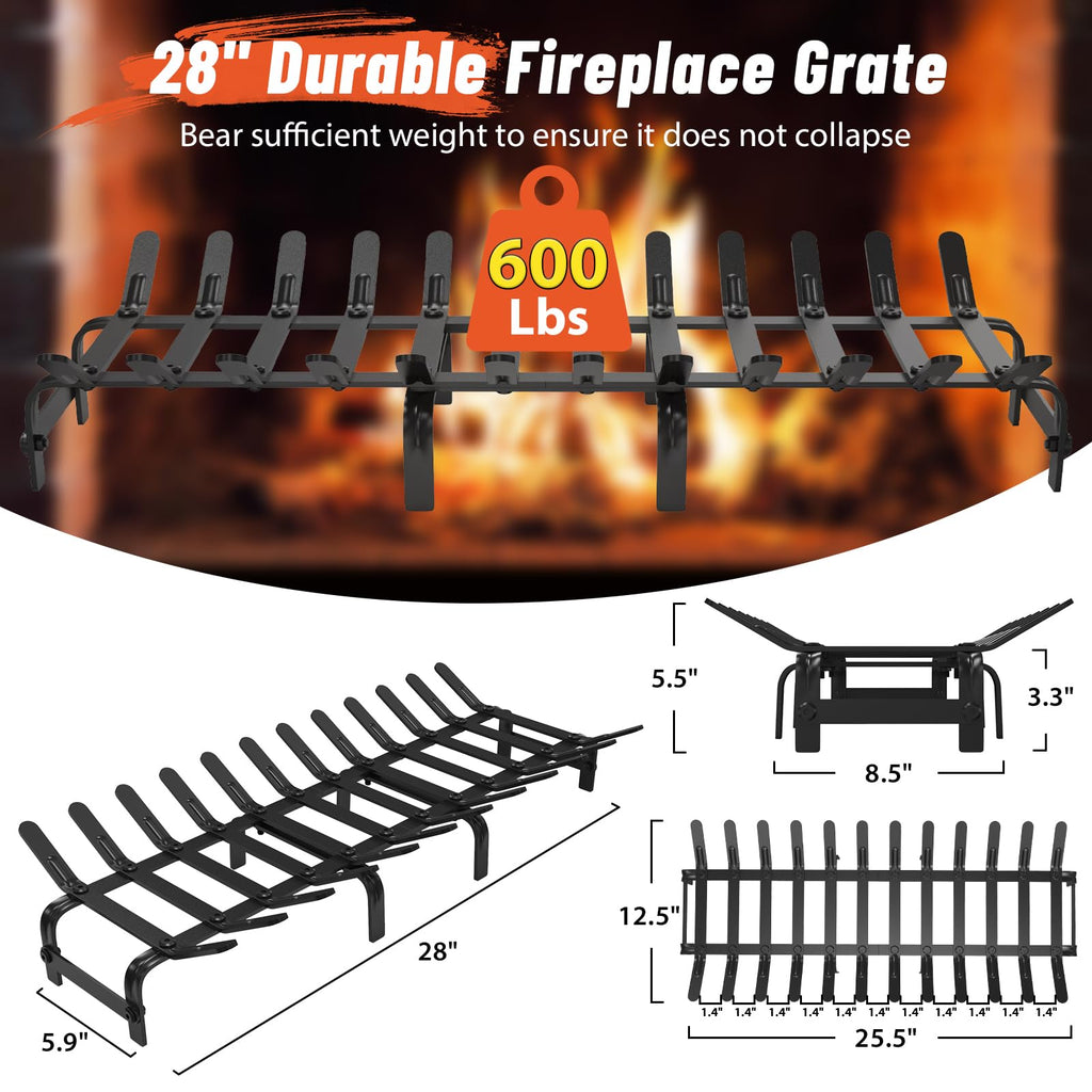 Black Steel Fireplace Grate 28 x 12.5 Inches W728663