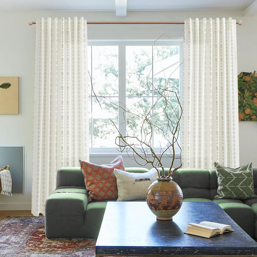 Green Striped Sheer Curtains 96 Inches Long Z14076