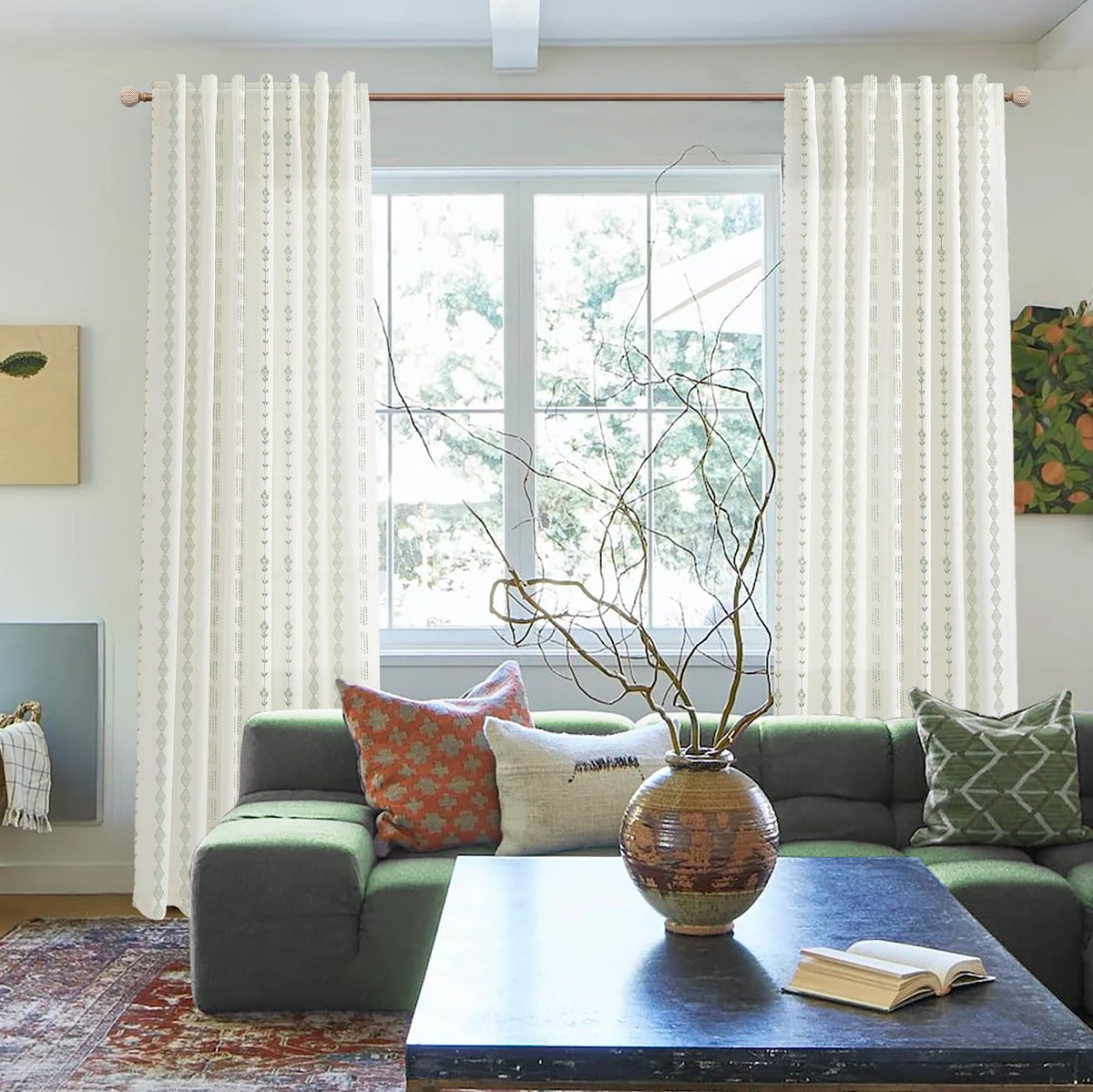 Green Striped Sheer Curtains 96 Inches Long Z14076