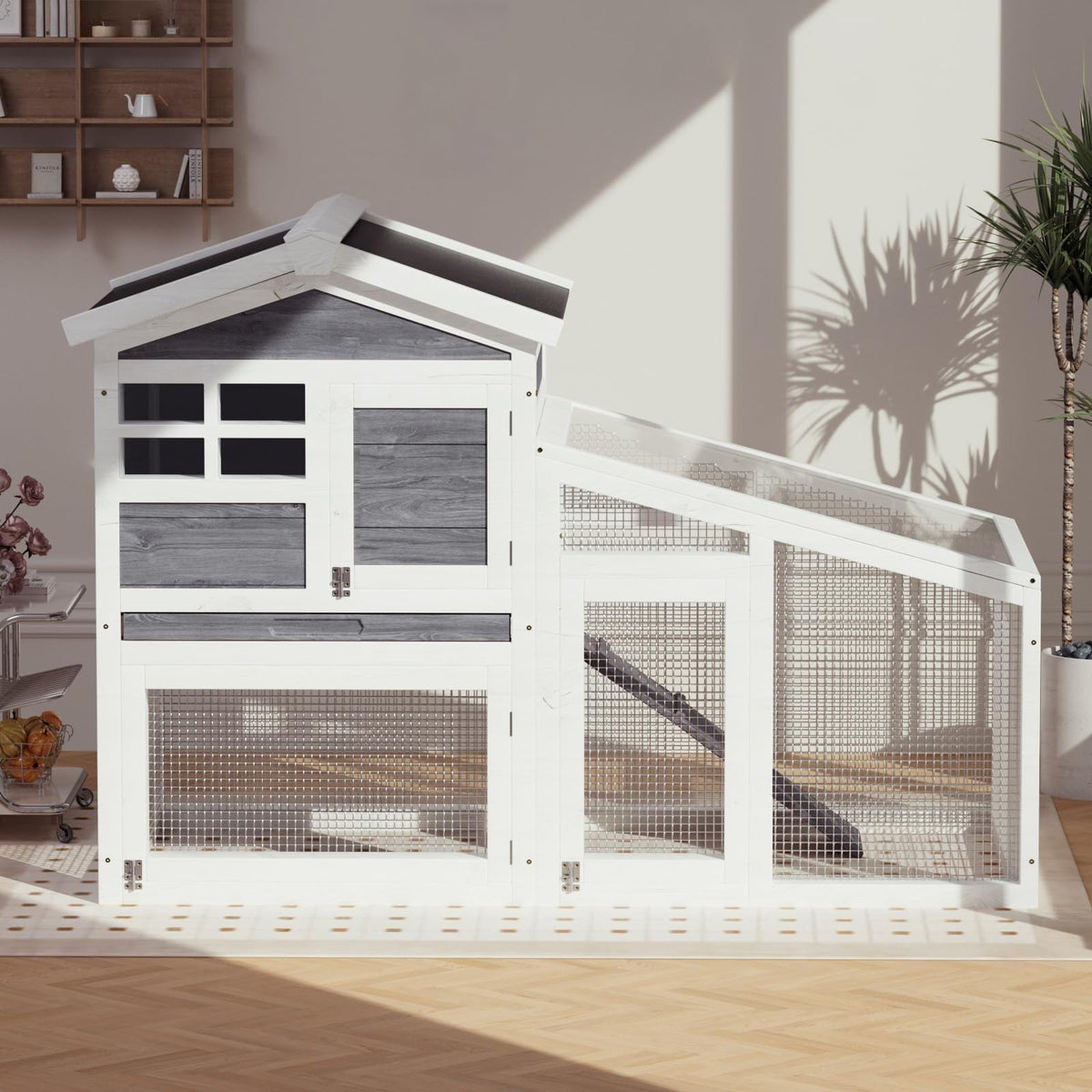 54" 2-Tier Wooden Rabbit Hutch with Run T567