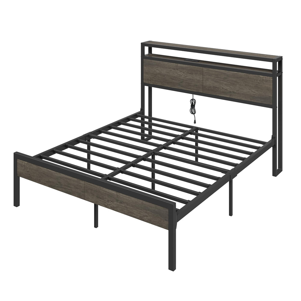 Full Size Metal Bed Frame with Charging Station S975