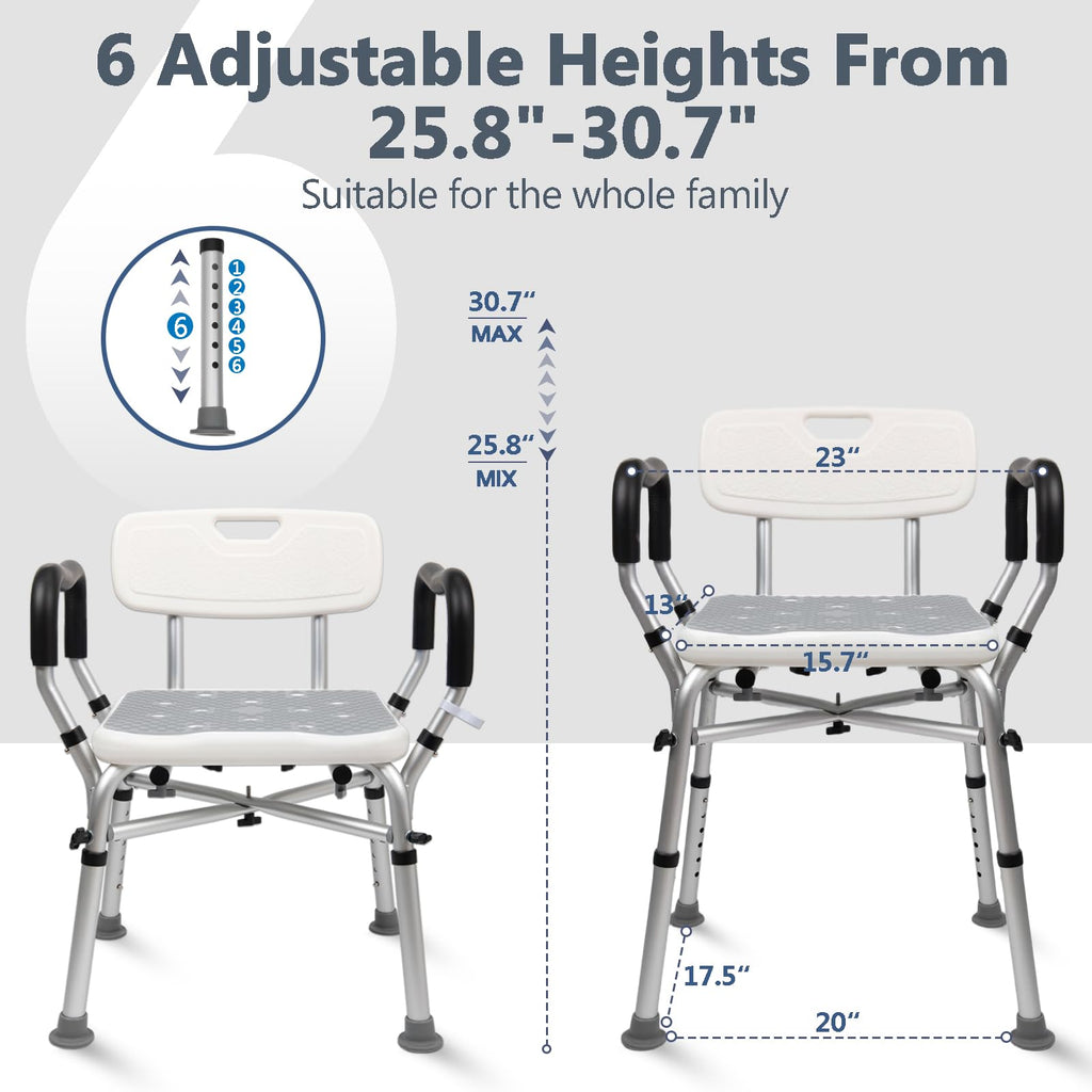Adjustable Shower Chair with Arms & Back, 550 lb, Gray W830272