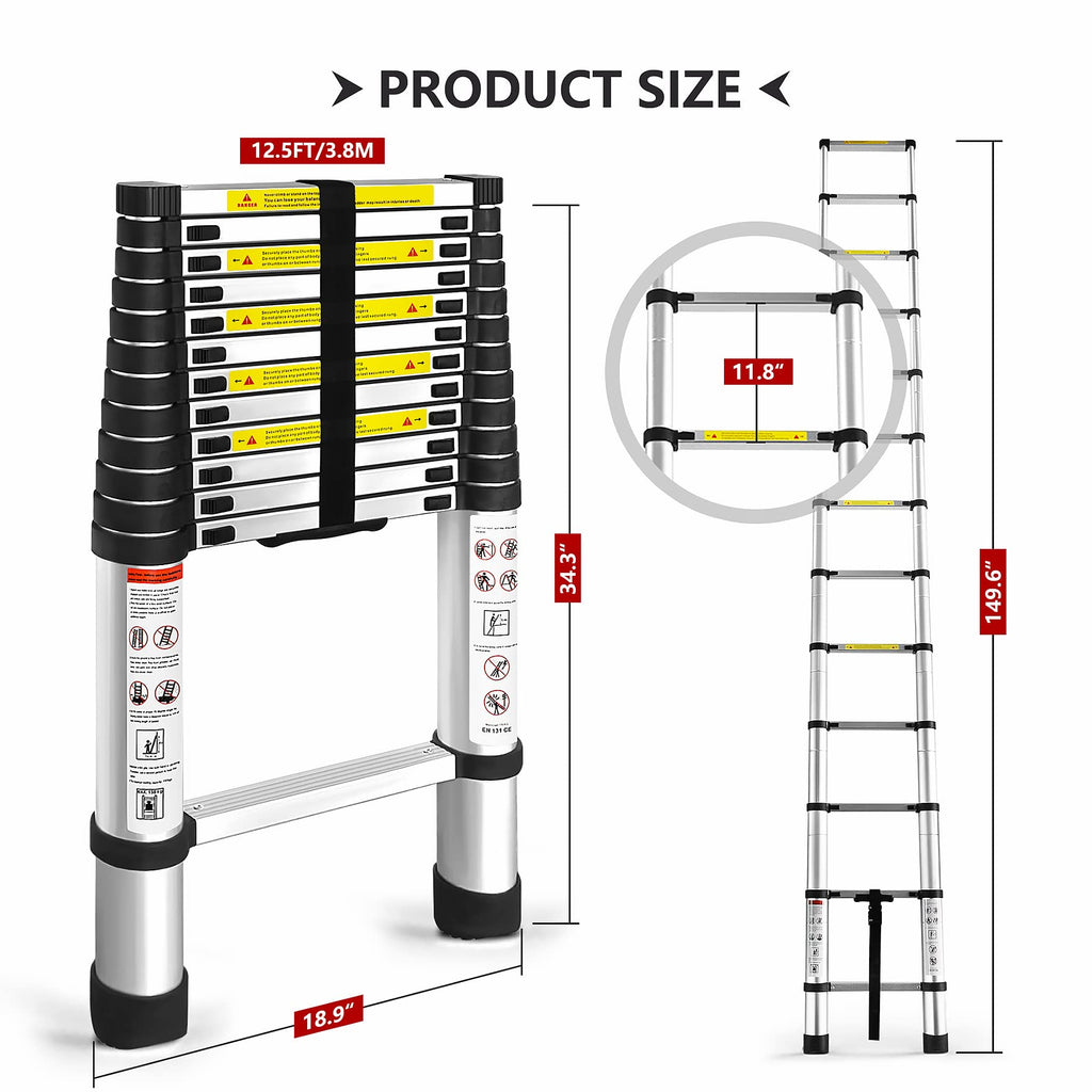 12.5FT Aluminum Telescoping Ladder 330 pounds H4409