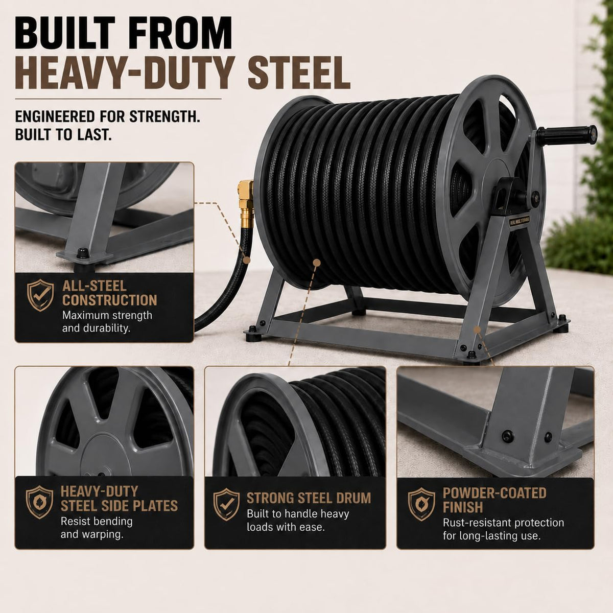 200ft Heavy Duty Metal Floor and Wall Mounted Hose Reel G4222