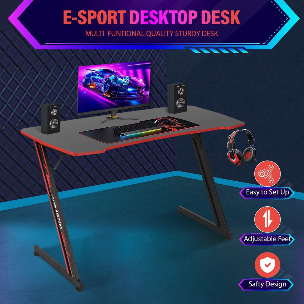 47 Inch Z-Shaped Carbon Fiber Black Gaming Desk B7088