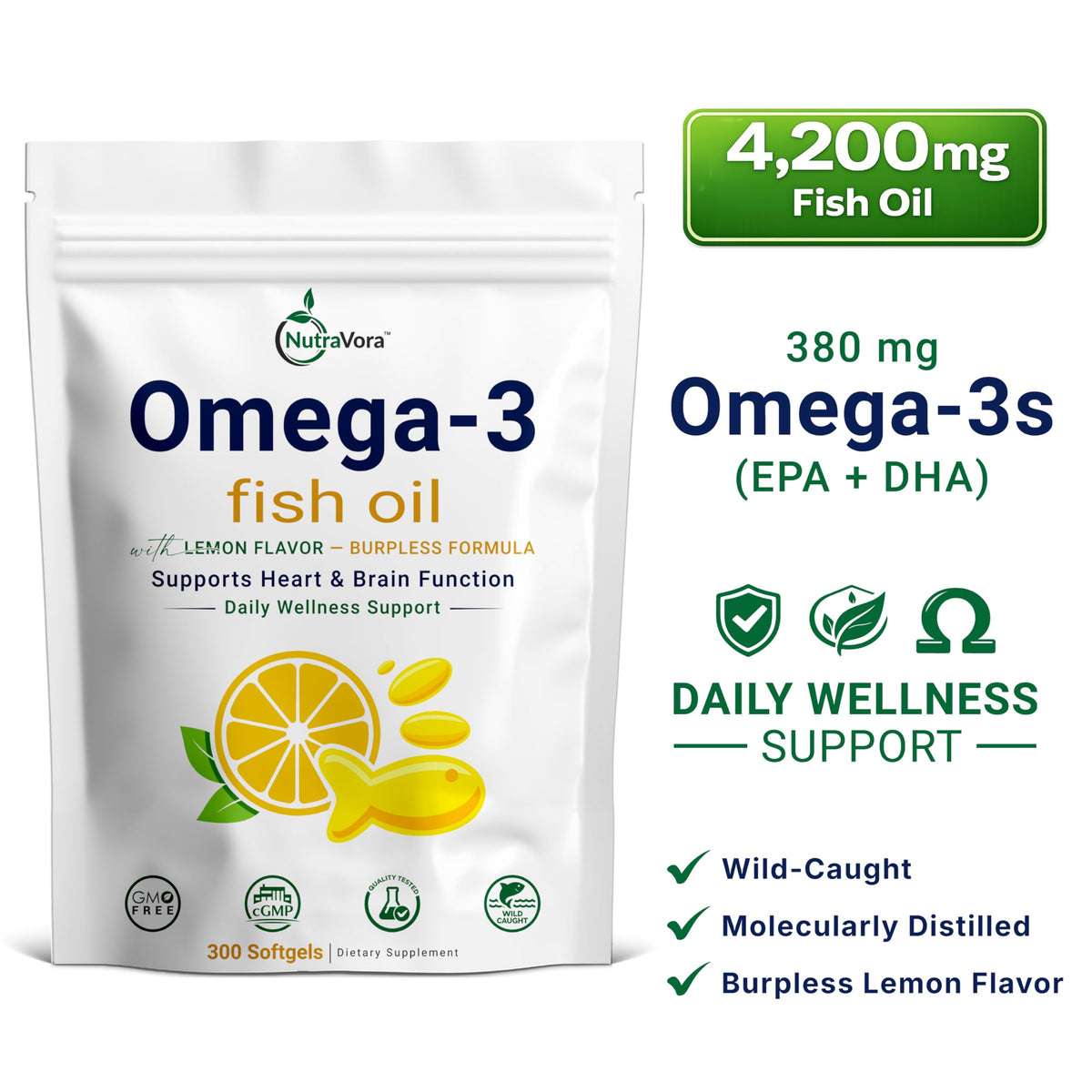 Omega 3 Fish Oil 4,200 mg Lemon Flavor 300 Softgels O885