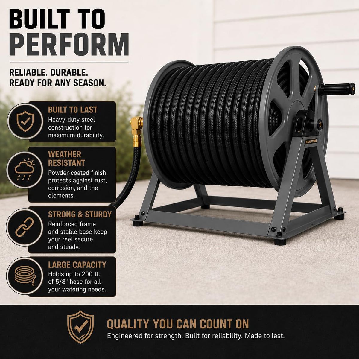 200ft Heavy Duty Metal Floor and Wall Mounted Hose Reel G4222