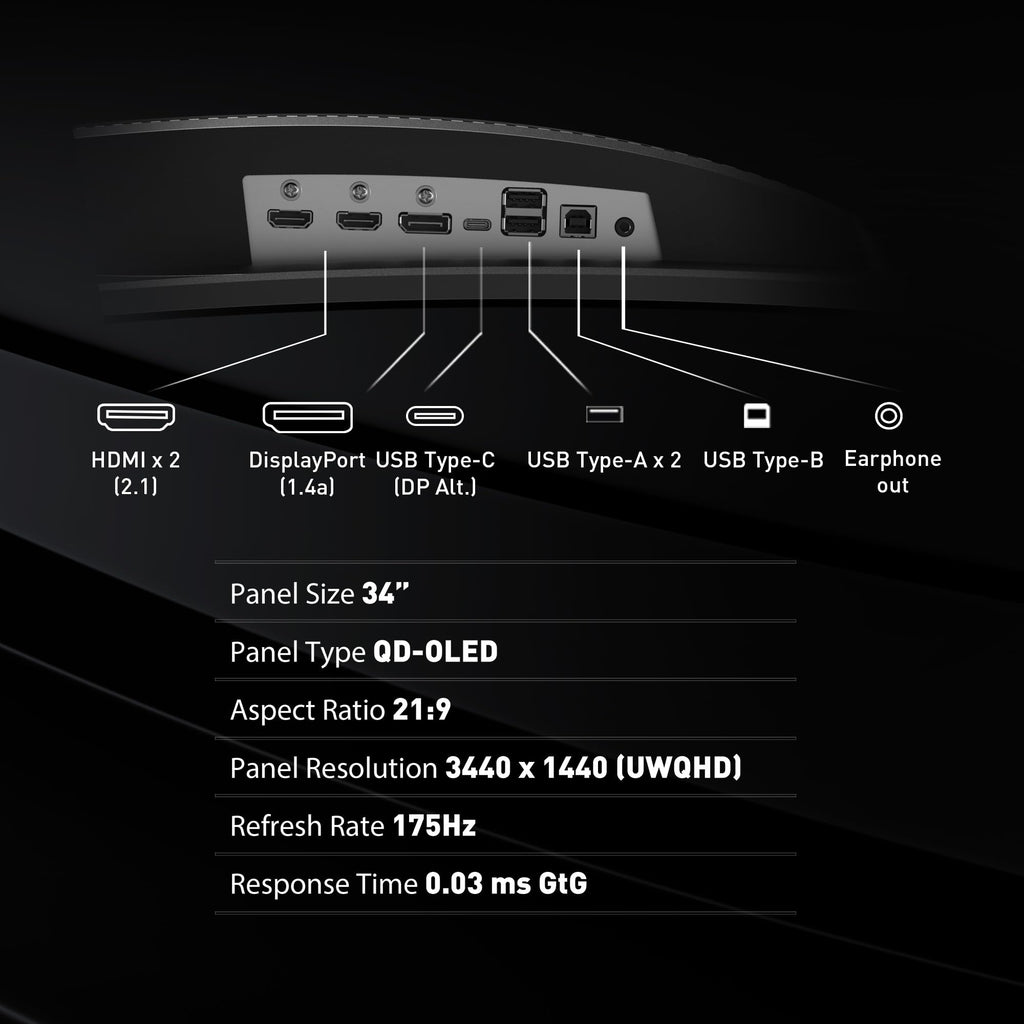 34 Curved OLED Gaming Monitor, 3440 x 1440, 175Hz, Black V92055