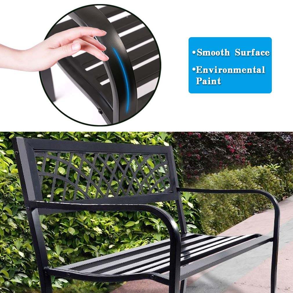 Black Metal Garden Bench with Plastic Backrest and Armrests U4114