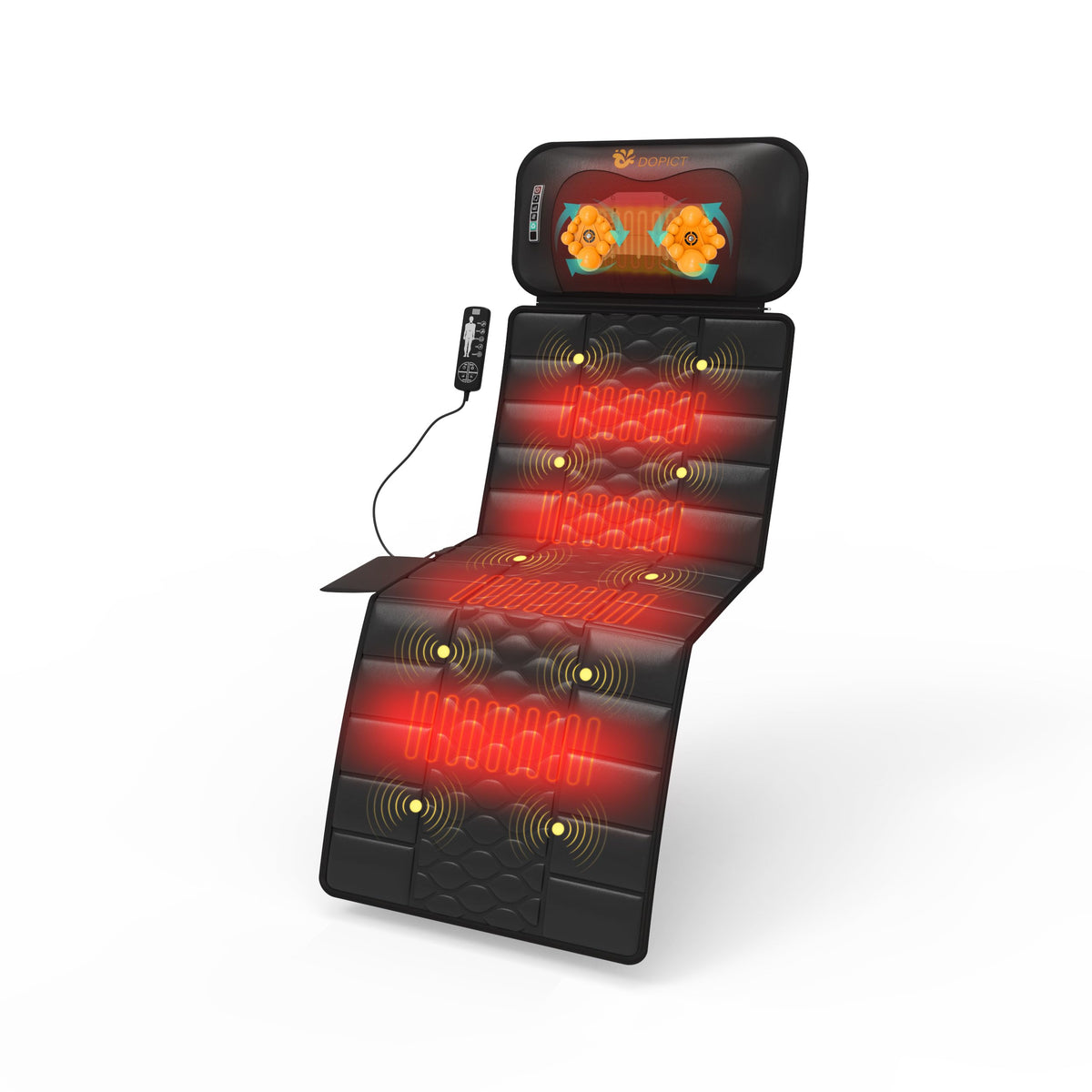 Black Full Body Vibration Heating Massage Mat with 10 Vibrating Motors and 9 Speed Settings G849439