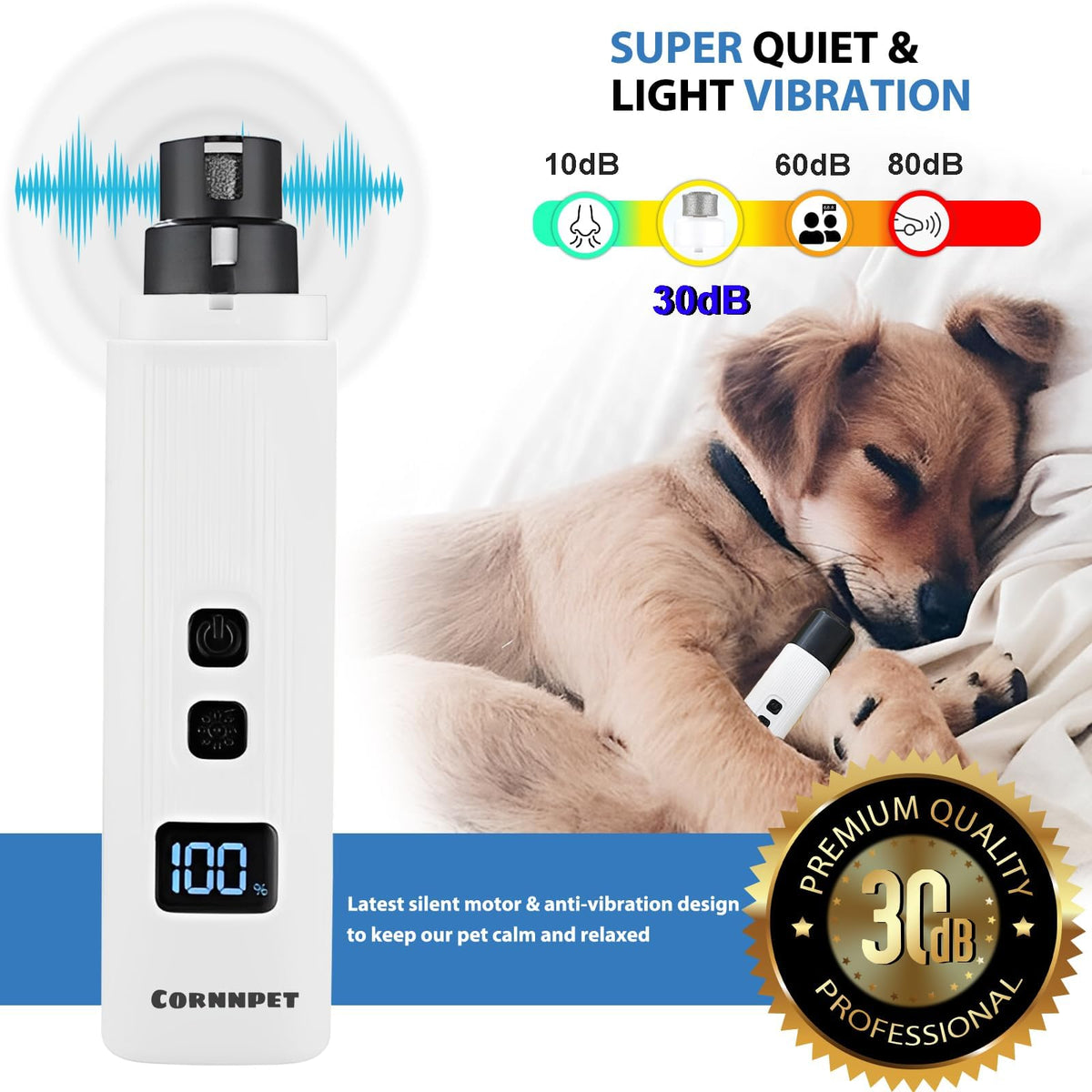 Electric Dog Nail Grinder 2 Speed 30dB Super Quiet White X8279
