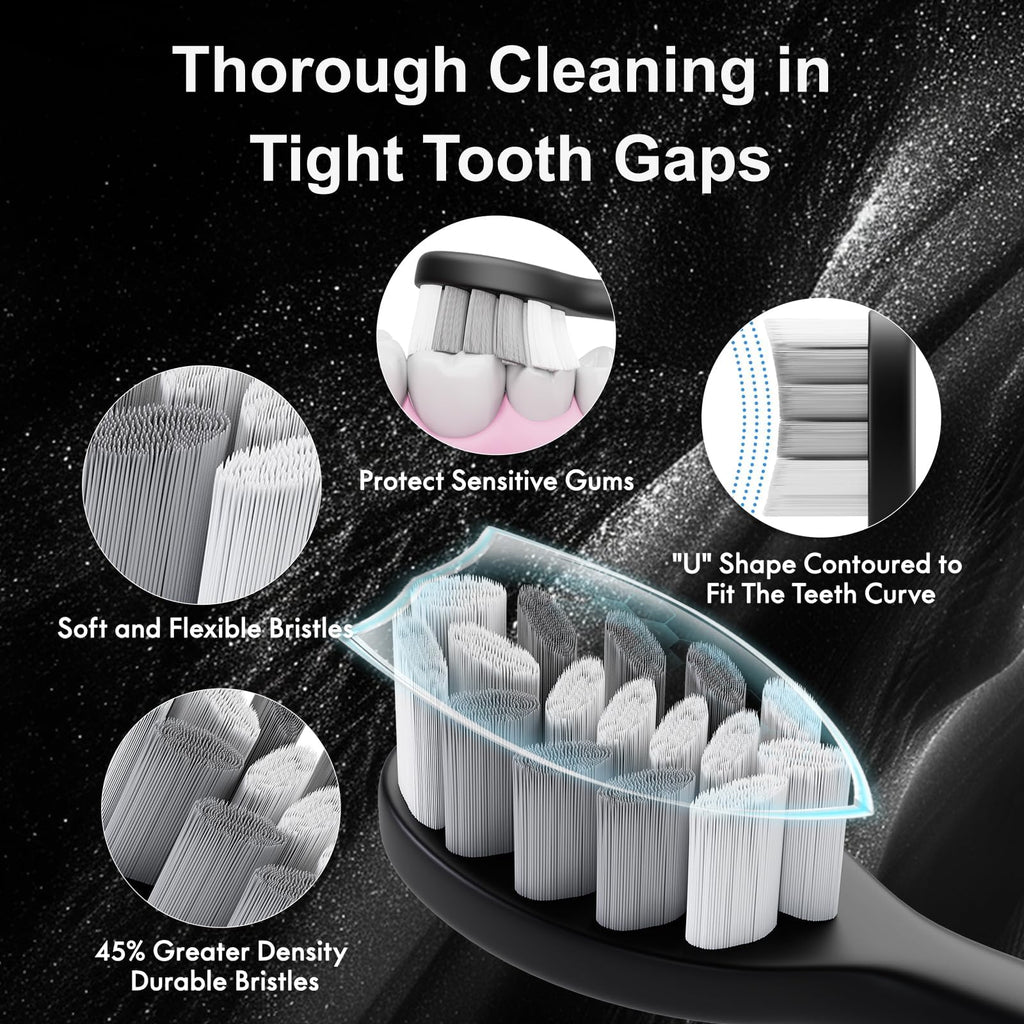 Sonic Electric Toothbrush with 10 Brush Heads & Travel Case, Black T195