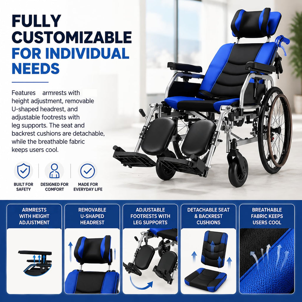 High Back Reclining Wheelchair with Elevating Leg Rests E22099