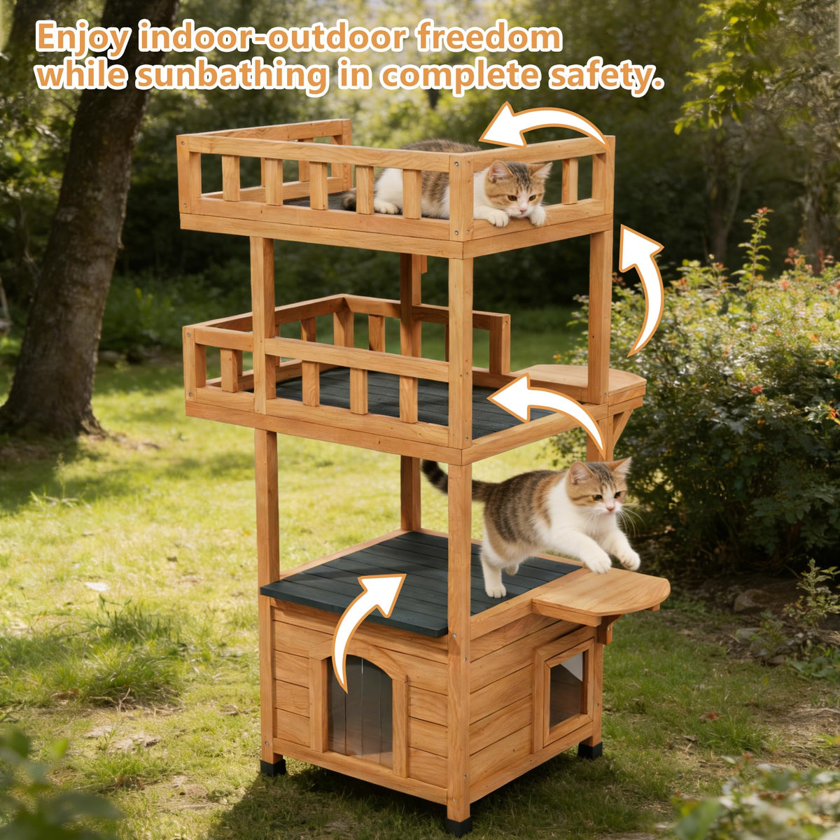 Outdoor Cat Tree Tower with Enclosed Condo O90854