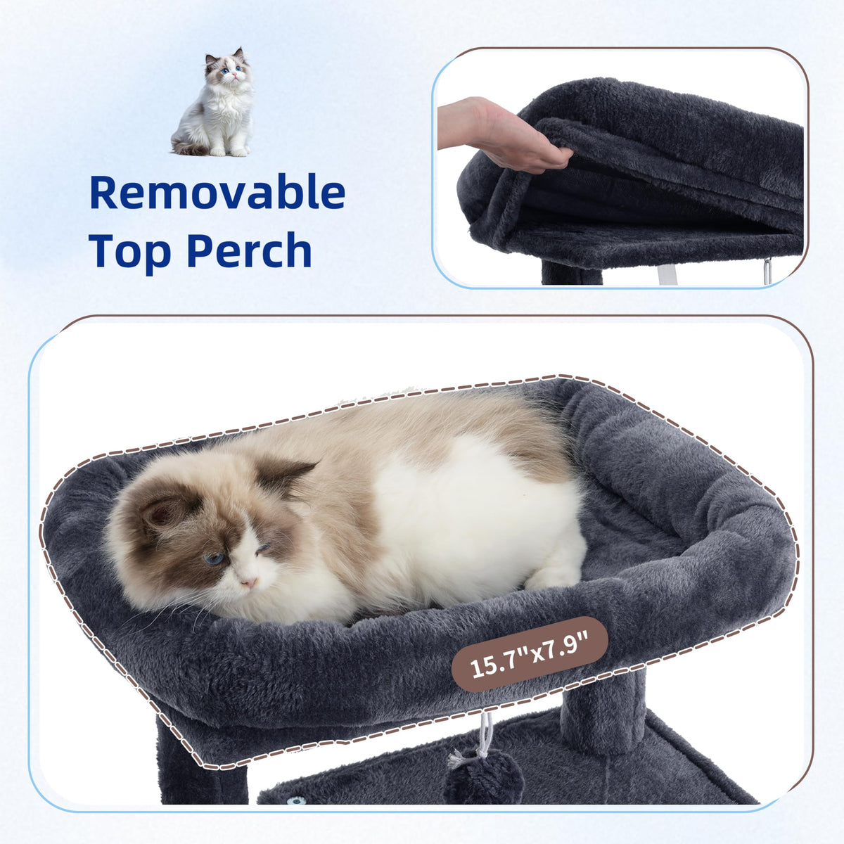 43.3 inch Smoky Gray Cat Tree with Hammock and Scratching Post Q47671