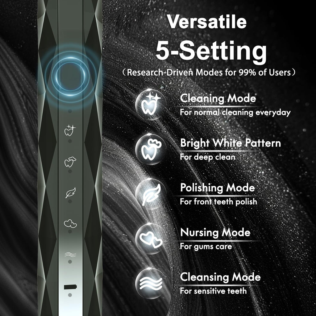 Sonic Electric Toothbrush with 10 Brush Heads & Travel Case, Black T195