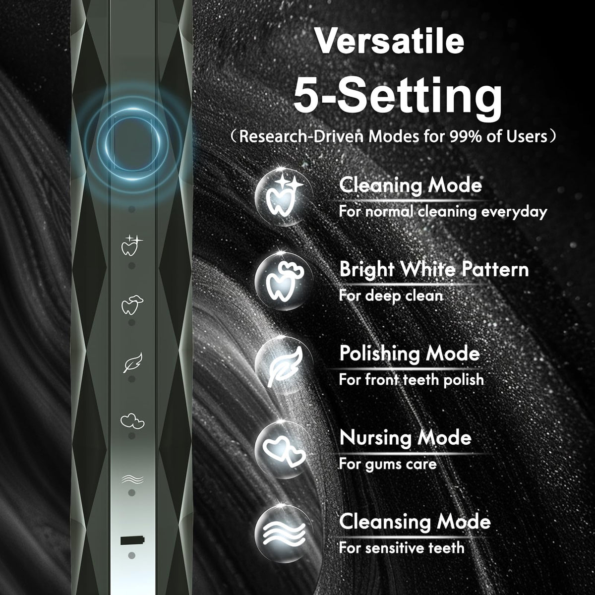 Sonic Electric Toothbrush with 10 Brush Heads & Travel Case, Black T195