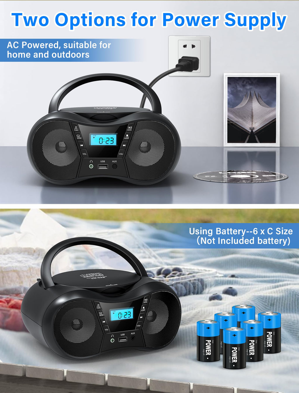 Portable Boombox CD Player with Bluetooth S2194