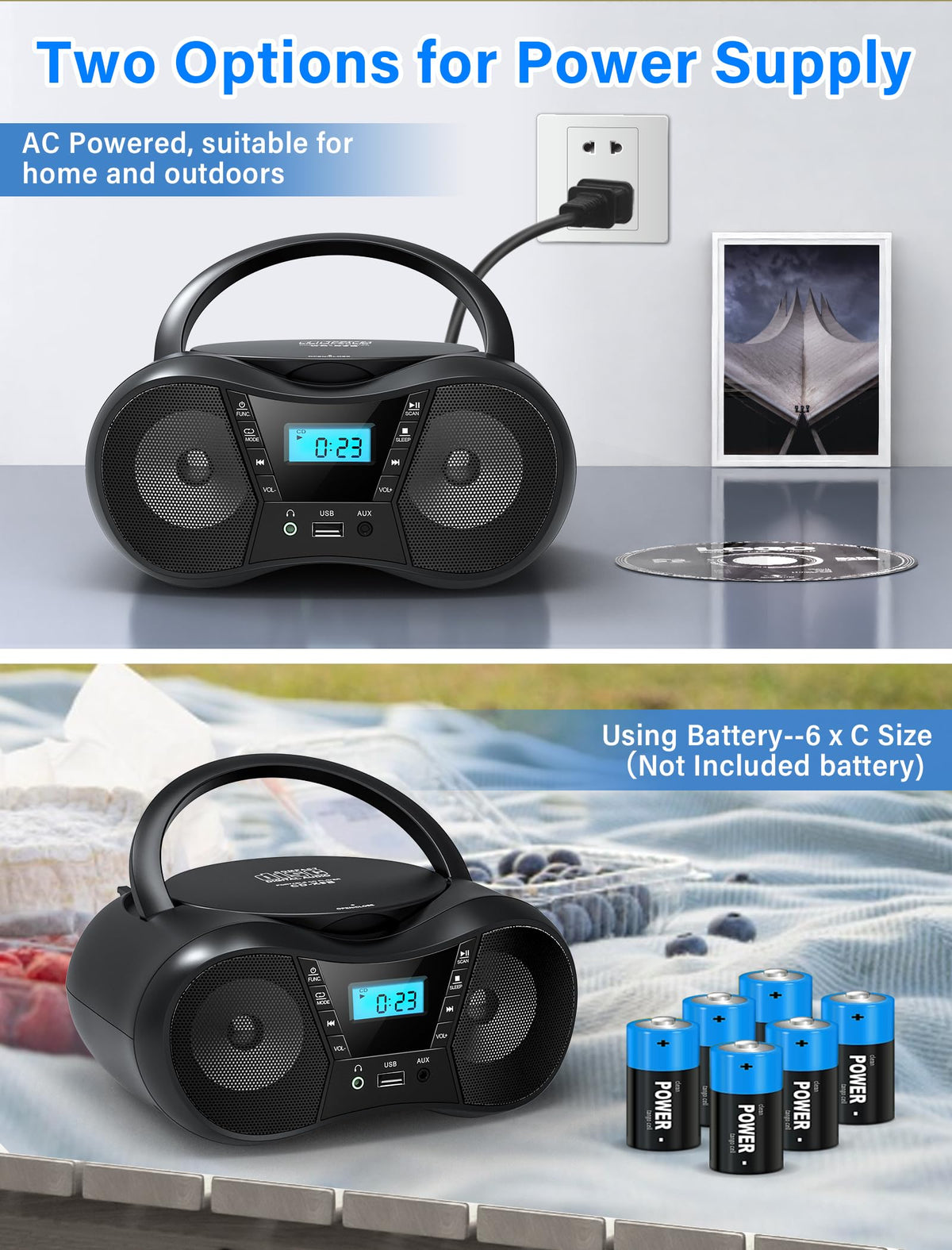Portable Boombox CD Player with Bluetooth S2194