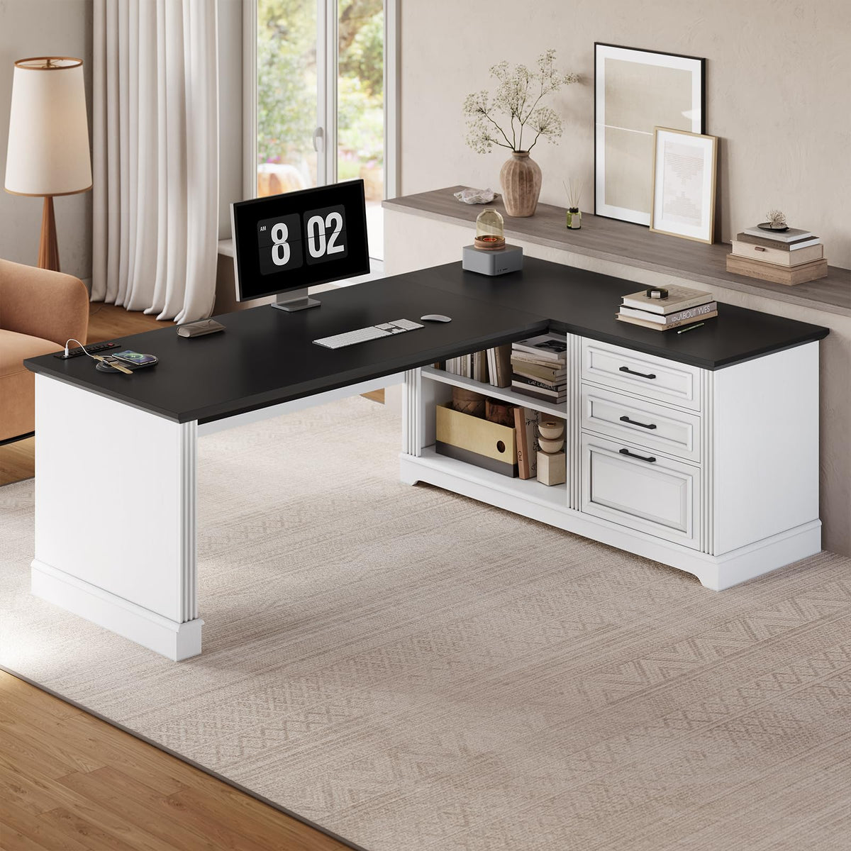 61" L Shaped Desk with Drawers E924401