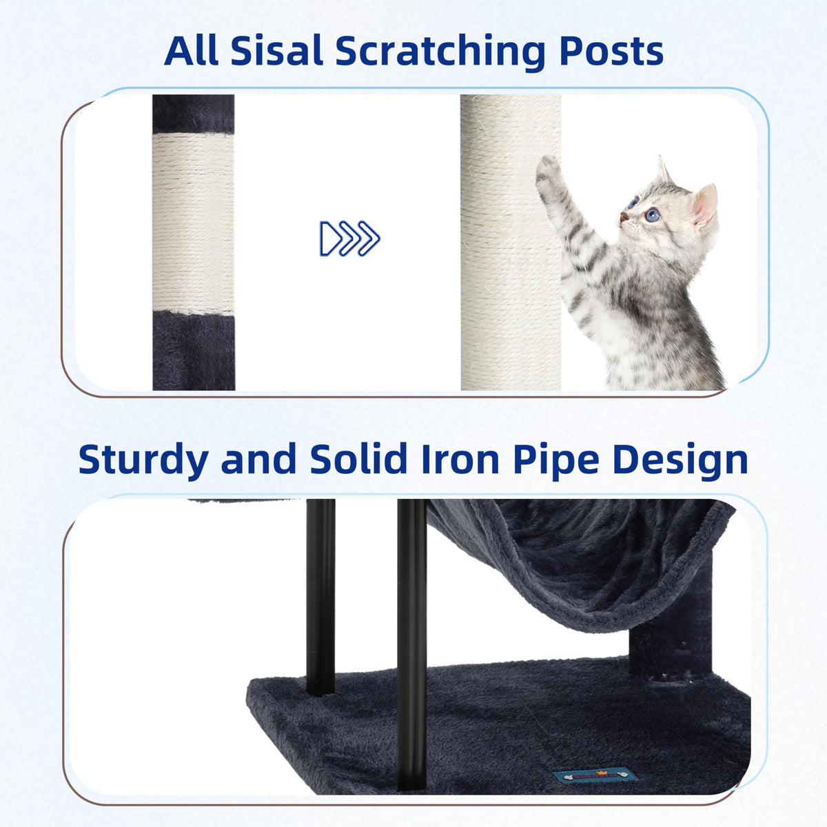 43.3 inch Smoky Gray Cat Tree with Hammock and Scratching Post Q47671
