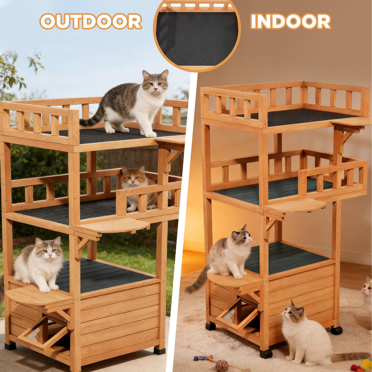 Outdoor Cat Tree Tower with Enclosed Condo O90854