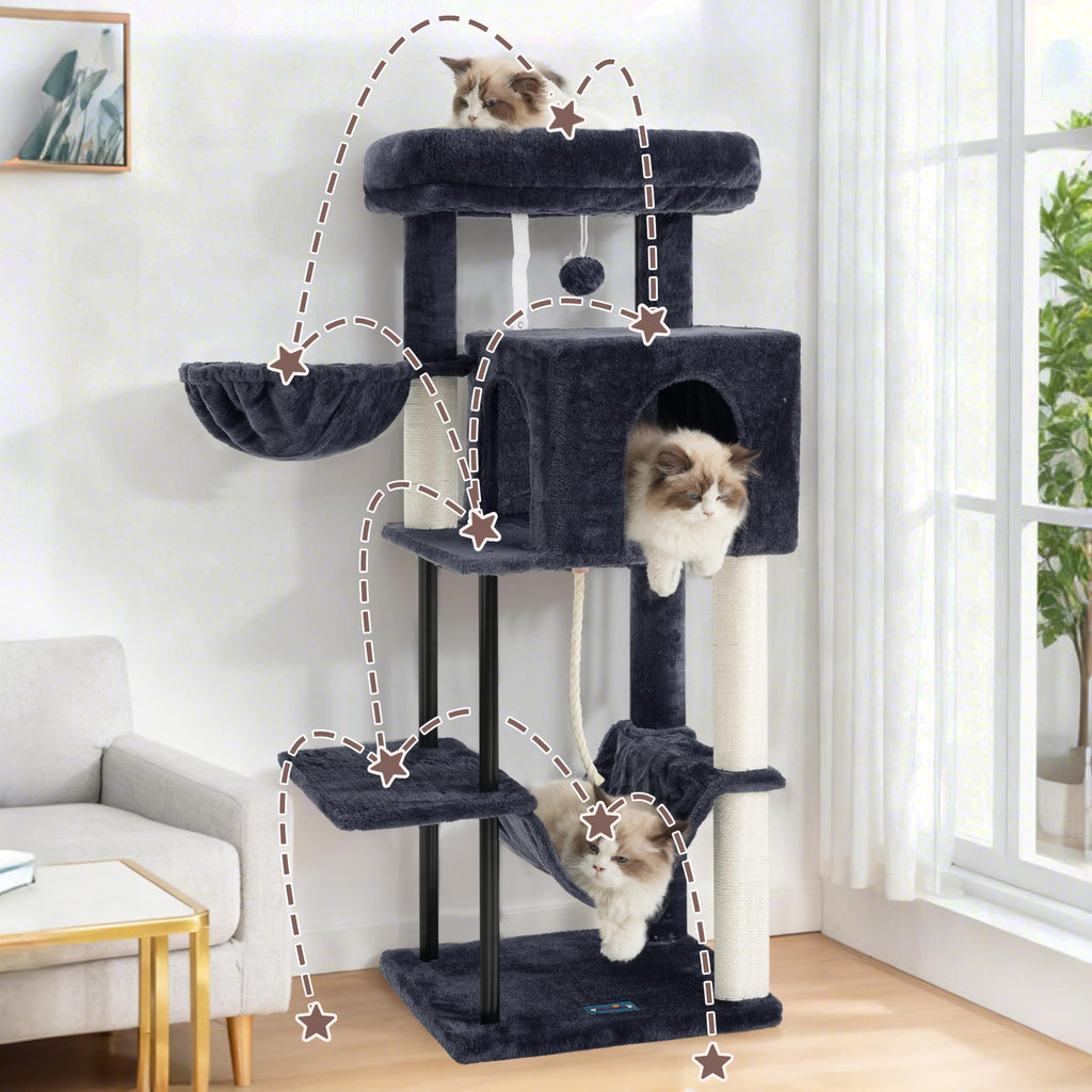 43.3 inch Smoky Gray Cat Tree with Hammock and Scratching Post Q47671